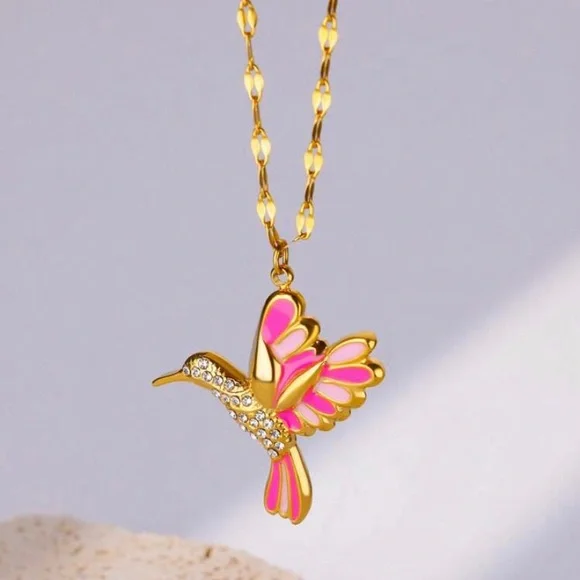 Pink Hummingbird Necklace - Picture 1 of 2